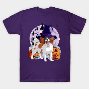 Papillon Cute Dog Scary Halloween Witch Pumpkin T-Shirt